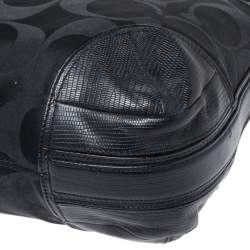 Coach Black Signature Canvas and Lizard Embossed Leather Colette Hobo