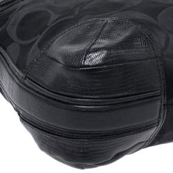 Coach Black Signature Canvas and Lizard Embossed Leather Colette Hobo