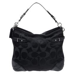 Coach Black Signature Canvas and Lizard Embossed Leather Colette Hobo