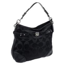 Coach Black Signature Canvas and Lizard Embossed Leather Colette Hobo