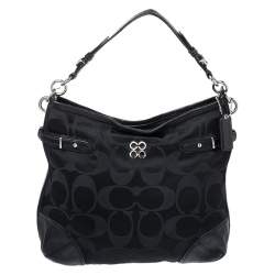 Coach Black Signature Canvas and Lizard Embossed Leather Colette Hobo