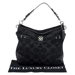 Coach Black Signature Canvas and Lizard Embossed Leather Colette Hobo