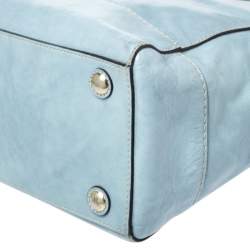 Pre Owned Coach Sky Blue Patent Leather Front Pocket Tote