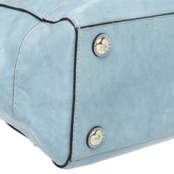 Pre Owned Coach Sky Blue Patent Leather Front Pocket Tote