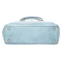 Pre Owned Coach Sky Blue Patent Leather Front Pocket Tote