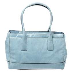 Pre Owned Coach Sky Blue Patent Leather Front Pocket Tote
