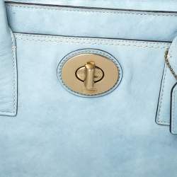 Pre Owned Coach Sky Blue Patent Leather Front Pocket Tote