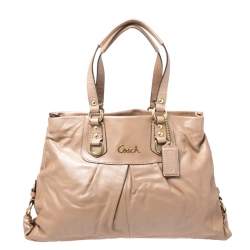 Pre Owned Coach Beige Leather Ashley Satchel
