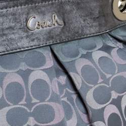 Pre Owned Coach Grey Signature Satin and Leather Top Handle Bag