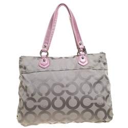 Coach Grey Signature Canvas Poppy Glam Tote