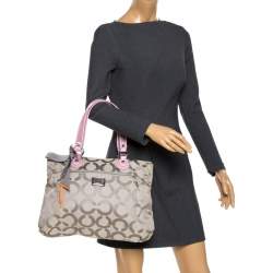 Coach Grey Signature Canvas Poppy Glam Tote