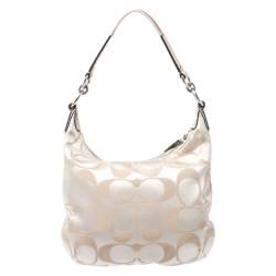 Pre Owned Coach Beige Canvas and Leather Kristin Hobo