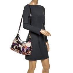 Pre Owned Coach Multicolor Signature Satin Ashley Satchel