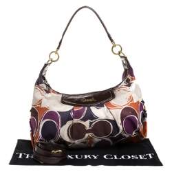 Pre Owned Coach Multicolor Signature Satin Ashley Satchel