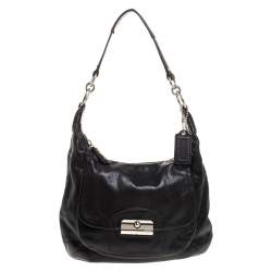 Coach Black Leather Front Pocket w/Turn Lock Hobo