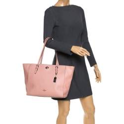 Pre Owned Coach Pink Leather Turnlock Shopper Tote