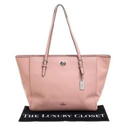 Pre Owned Coach Pink Leather Turnlock Shopper Tote