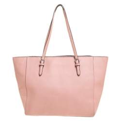 Pre Owned Coach Pink Leather Turnlock Shopper Tote