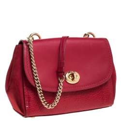 Pre Owned Coach Red Leather Turnlock Shoulder Bag