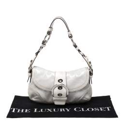 Pre Owned Coach White Signature Canvas and Leather Shoulder Bag