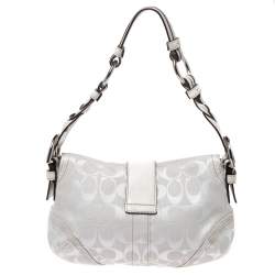 Pre Owned Coach White Signature Canvas and Leather Shoulder Bag