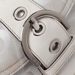 Pre Owned Coach White Signature Canvas and Leather Shoulder Bag