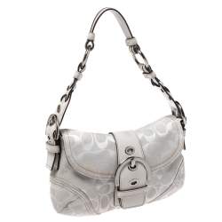 Pre Owned Coach White Signature Canvas and Leather Shoulder Bag