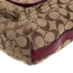 Pre Owned Coach Beige/Burgundy Canvas and Leather Front Pocket Hobo