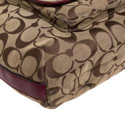 Pre Owned Coach Beige/Burgundy Canvas and Leather Front Pocket Hobo