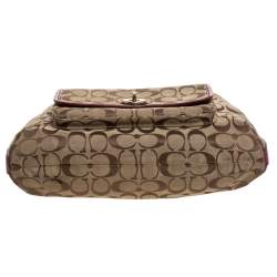 Pre Owned Coach Beige/Burgundy Canvas and Leather Front Pocket Hobo