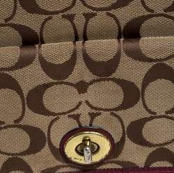 Pre Owned Coach Beige/Burgundy Canvas and Leather Front Pocket Hobo