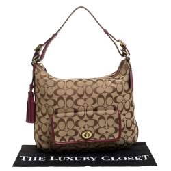 Pre Owned Coach Beige/Burgundy Canvas and Leather Front Pocket Hobo