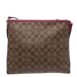 Coach Beige/Pink Signature Coated Canvas Crossbody Bag 