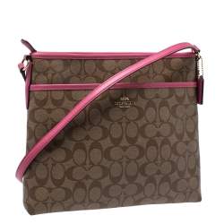 Coach Beige/Pink Signature Coated Canvas Crossbody Bag 