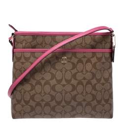 Coach Beige/Pink Signature Coated Canvas Crossbody Bag 