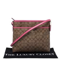 Coach Beige/Pink Signature Coated Canvas Crossbody Bag 