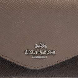 Coach Beige/Olive Green Leather Colorblock Continental Wallet