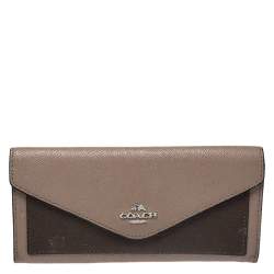 Coach Beige/Olive Green Leather Colorblock Continental Wallet