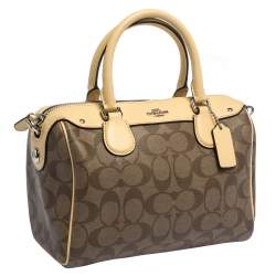 Pre Owned Coach Brown/Cream Signature Coated Canvas and Leather Mini Bennett Satchel