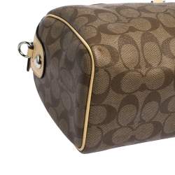 Pre Owned Coach Brown/Cream Signature Coated Canvas and Leather Mini Bennett Satchel