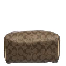 Pre Owned Coach Brown/Cream Signature Coated Canvas and Leather Mini Bennett Satchel