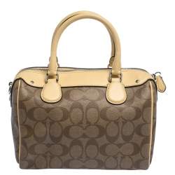 Pre Owned Coach Brown/Cream Signature Coated Canvas and Leather Mini Bennett Satchel