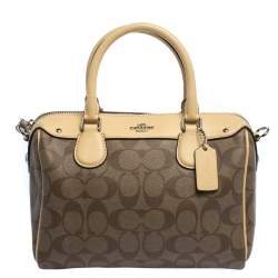 Pre Owned Coach Brown/Cream Signature Coated Canvas and Leather Mini Bennett Satchel