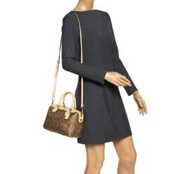 Pre Owned Coach Brown/Cream Signature Coated Canvas and Leather Mini Bennett Satchel