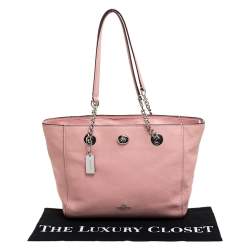 Pre Owned Coach Pink Leather Turn Lock Top Zip Tote