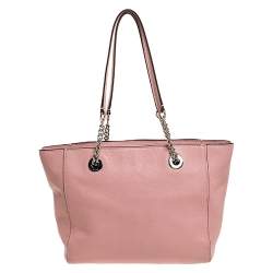 Pre Owned Coach Pink Leather Turn Lock Top Zip Tote