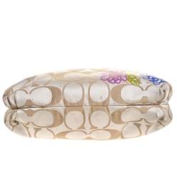 Pre Owned Coach Beige/Gold Flower Print Canvas and Leather Hobo