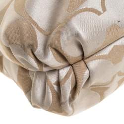 Pre Owned Coach Beige/Gold Flower Print Canvas and Leather Hobo