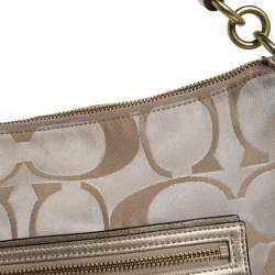 Pre Owned Coach Beige/Gold Flower Print Canvas and Leather Hobo