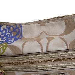 Pre Owned Coach Beige/Gold Flower Print Canvas and Leather Hobo